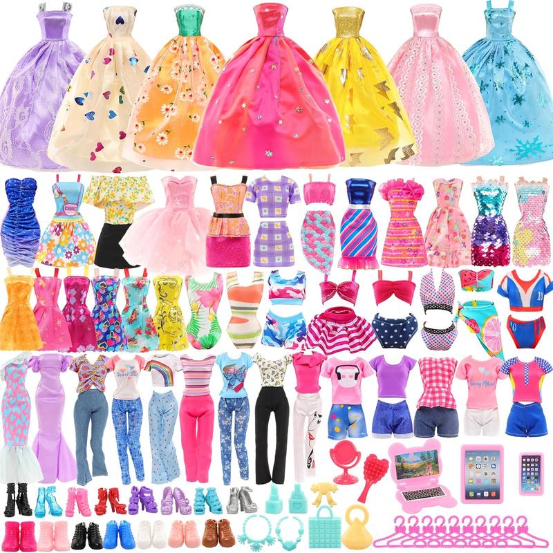 Christmas gift 57 Pack Doll Clothes and Accessories Set for 11.5 Inch Doll - Includes Fashion Dresses, Wedding Gowns, Shoes, Hangers, Cosmetics & More