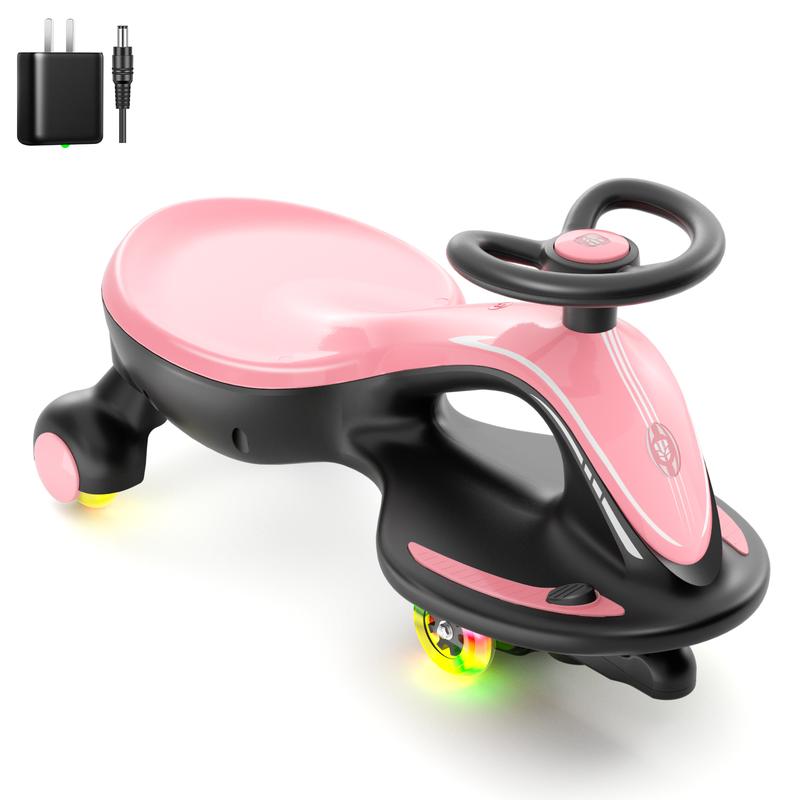 XJD Ride On Toy, 2 in 1 6V Electric Wiggle Car Rechargeable Battery with Colorful Light-Emitting Wheel for Kids Gift