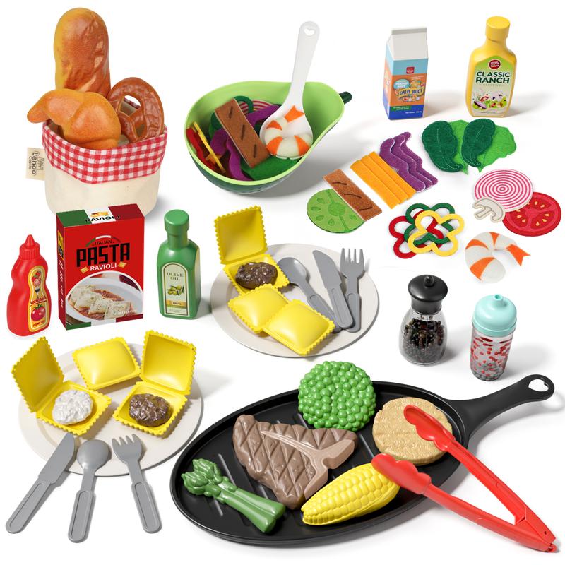 Pretend Play Food for Kids Kitchen - Cutting Toy Food with Storage Bag, Food Toys with Dumplings Steak, Play Food with Bread Toy, Pretend Food, Play Kitchen Accessories, Boys Girls Gift