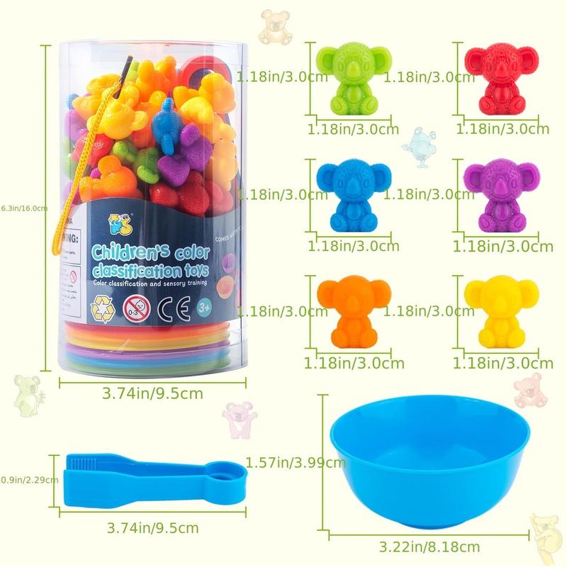 Counting Koala Toys Matching Game with Sorting Bowls, 1 Set Manipulatives Montessori Learning Toys, Color Classification and Sensory Game Set for Kids