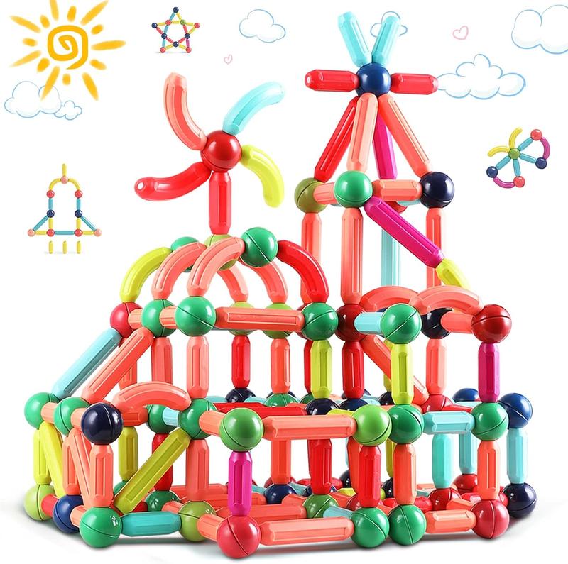 Magnetic Building Blocks for Kids Ages 4-8, STEM Construction Toys for Boys and Girls, Large Size Magnetic Sticks and Balls Game Set for Kids Early Educational Learning (64PCS)