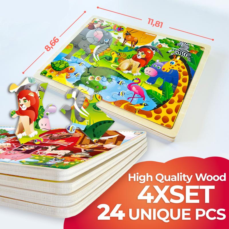 QUOKKA 4 Set Wooden Puzzles for Toddlers | Africa, Ocean & Farm Animals