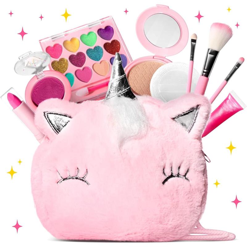 ULOVEME Kids Real Makeup Kit for Little Girls - Real, Non Toxic, Washable Make Up Toy - Umicorn Toys Gift for 3 4 5 6 7 8 9 10 12 Years Old Girls Birthday (Pink Umicorn)