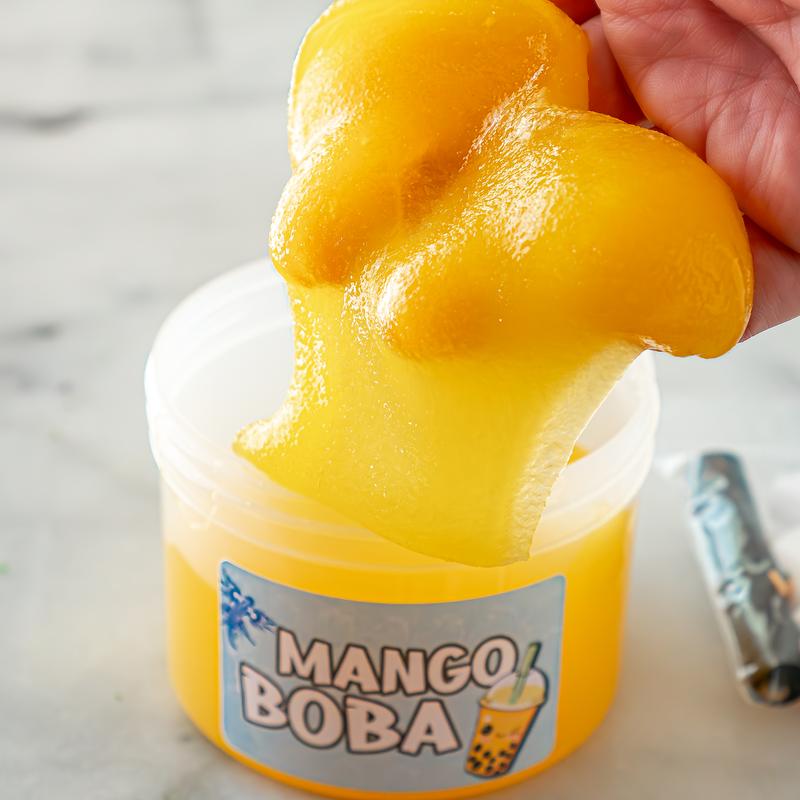 Mango Boba Slime - Jelly Cube Slime - Sea Dragon Slimes Shop - stress reducing, sensory regulation, sensory play, slime therapy