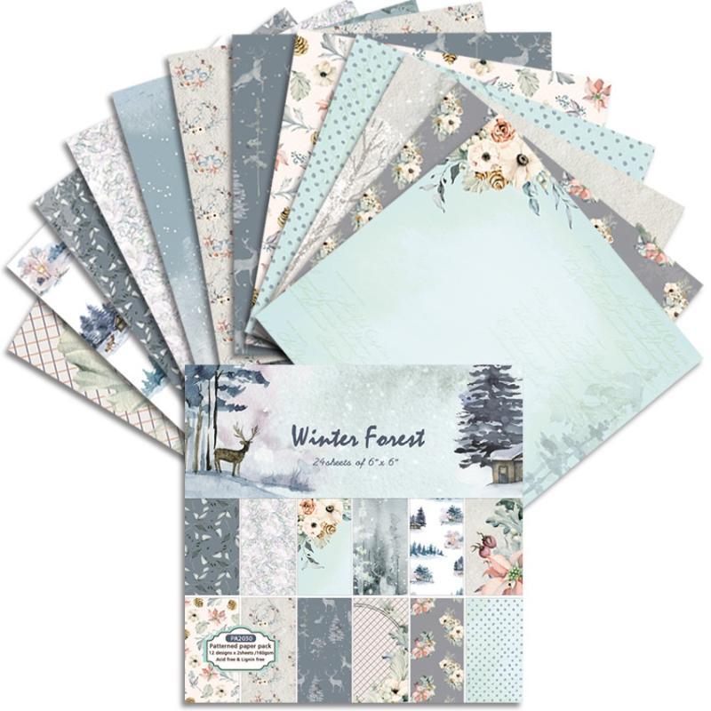 24 Sheets Winter Forest Pattern Origami Paper, Scrapbooking Card Making Paper for DIY Projects