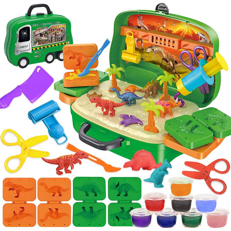 Crelloci Play Color Dough Sets, Dinosaur Air Dry Clay Play Dough Tools Dino World 26 PCS Play Dough Accessories in Portable Case air dry Play Doh Play-Doh