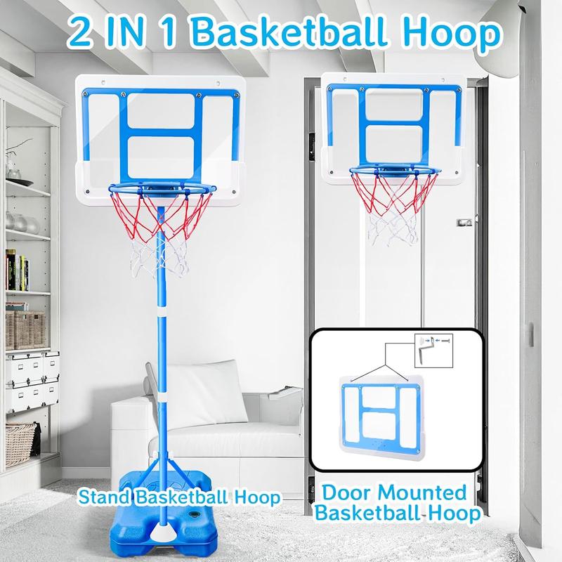 Kids Toy Gift for 3 4 5 6 7 8 Years Old, Kids Basketball Hoop Adjustable Height 3.5FT-6.2FT, Mini Basketball Hoop for Boys Girls, Basketball Goal Toys Outdoor Indoor Game Gifts(Blue)