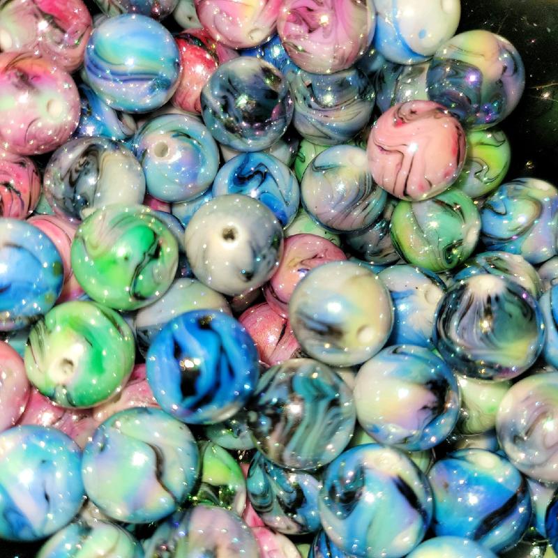 x15 size 16mm marbled style round beads. great for diy pens or any jewelry project. acrylic beads. mixed colors.