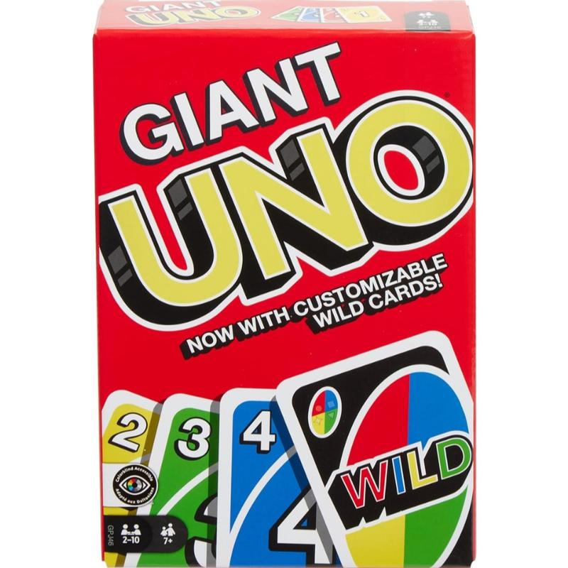 Mattel Games ​Giant UNO Card Game for Kids, Adults & Family Night, Oversized Cards & Customizable Wild Cards for 2-10 Players