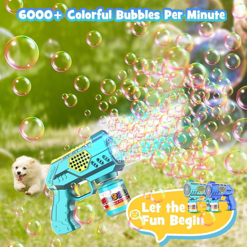 2024 Christmas Gifts Toys for Kids 2P Bubble Guns Backyard Outdoor Toys : 10 Holes Bubble Blaster with Rich Bubbles & LED Light