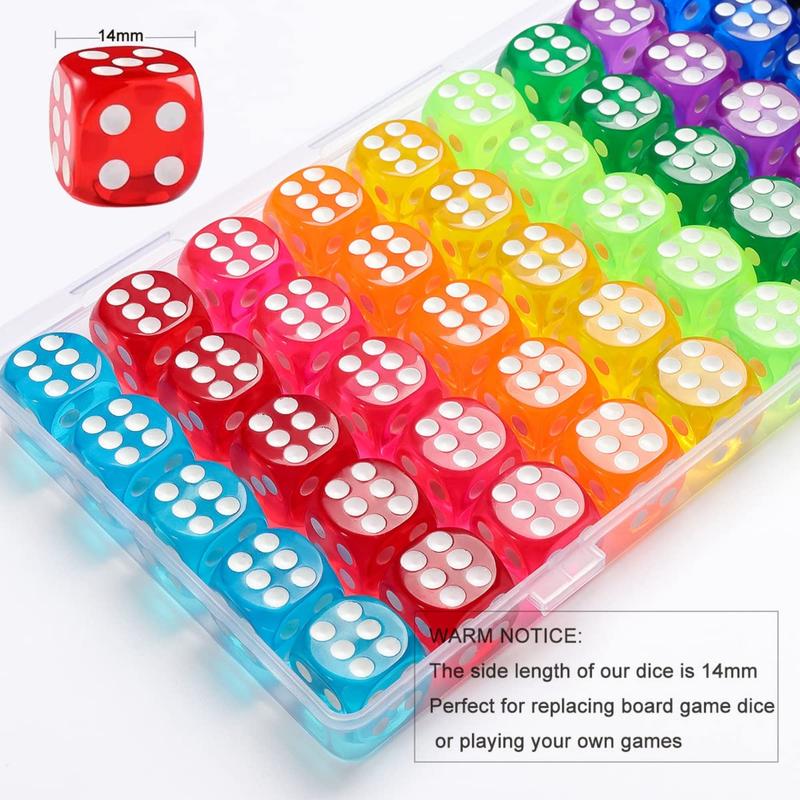 50 Pack Colored Dice, 6 Sided Dice for Board Games, 14mm Bulk Dice for Math Learning, Dice for Classroom