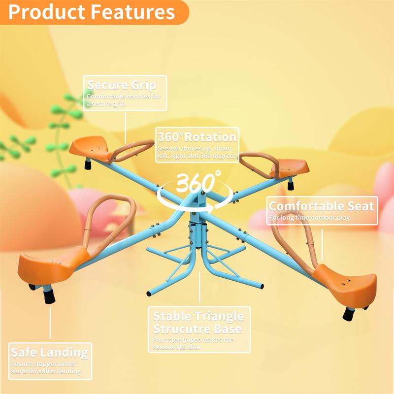 Outdoor Kids Spinning Seesaw which has 4 seats - Outdoor Playground Equipment for kids 3 - 8 years to play at Backyard