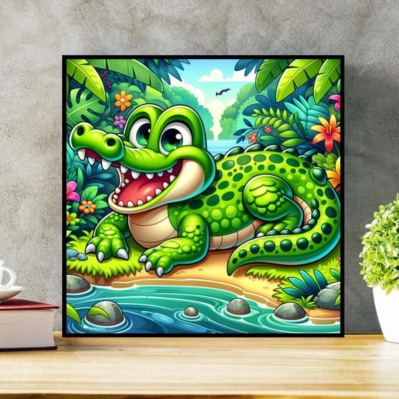 DIY Artificial Rhinestones Arts Painting Kit Without Frame, Crocodile Pattern DIY Painting, Handmade Craft Wall Art Decoration