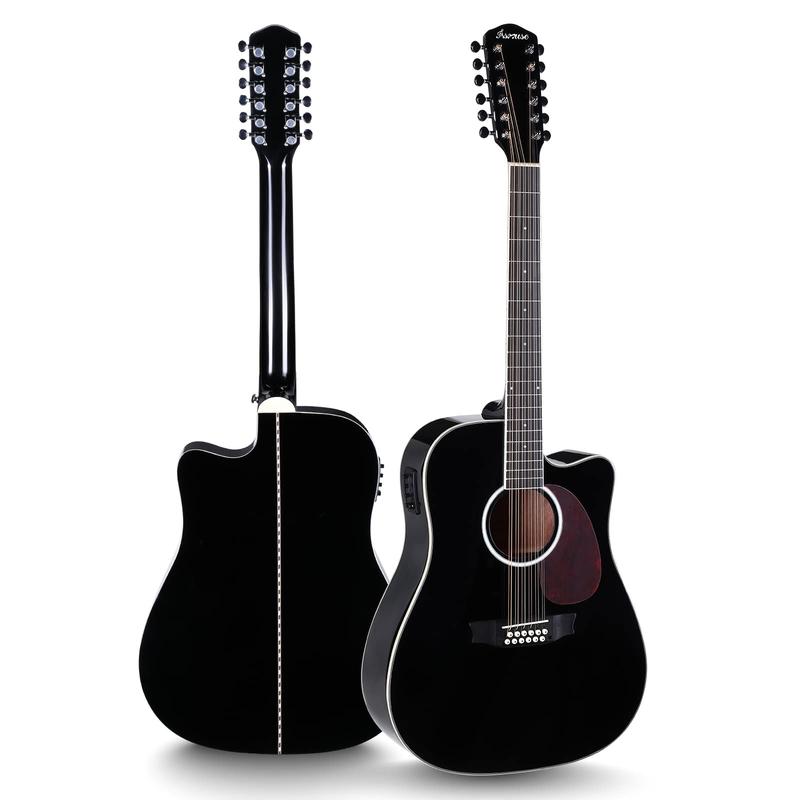 Asmuse 42” Acoustic Electric Guitar, 12 String Full Size Acoustic Guitar Bundle with 4-Band EQ, Gig Bag, Tuner, Picks, Shoulder Strap (Black)