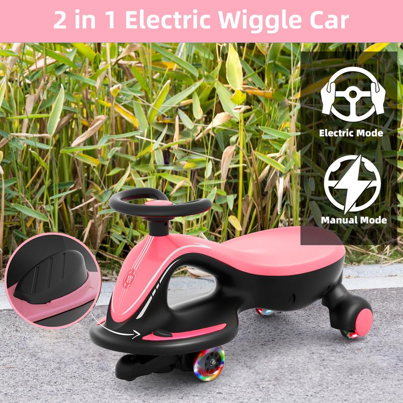 XJD Ride On Toy, 2 in 1 6V Electric Wiggle Car Rechargeable Battery with Colorful Light-Emitting Wheel for Kids Gift