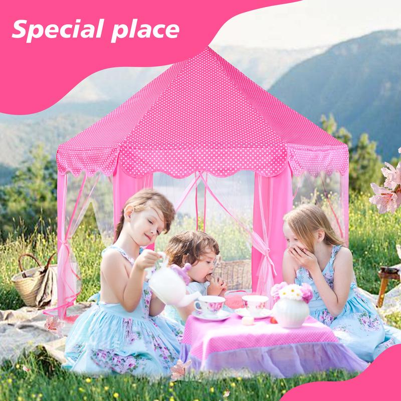 Princess Castle Tent for Girls Large Hexagon Playhouse with Star Lights Indoor and Outdoor Kids Magical Game House