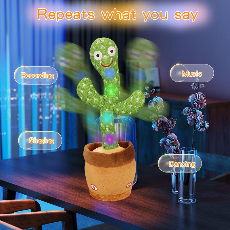 Dancing Cactus Toy for Pets，Dog and Cat Toy, Dancing Singing Toy,Repeats & Recording What You Say, Glows with LED Lights，Birthday Gift,Prank ToyA2