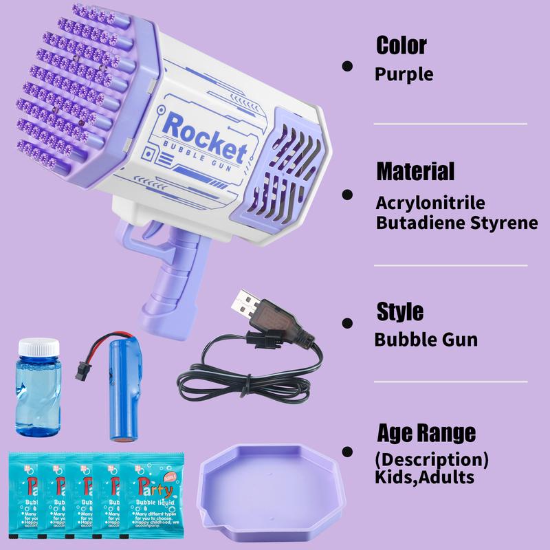 Bubble Machine Gun with 69 Holes and Colorful Lights Bubble Maker Machine