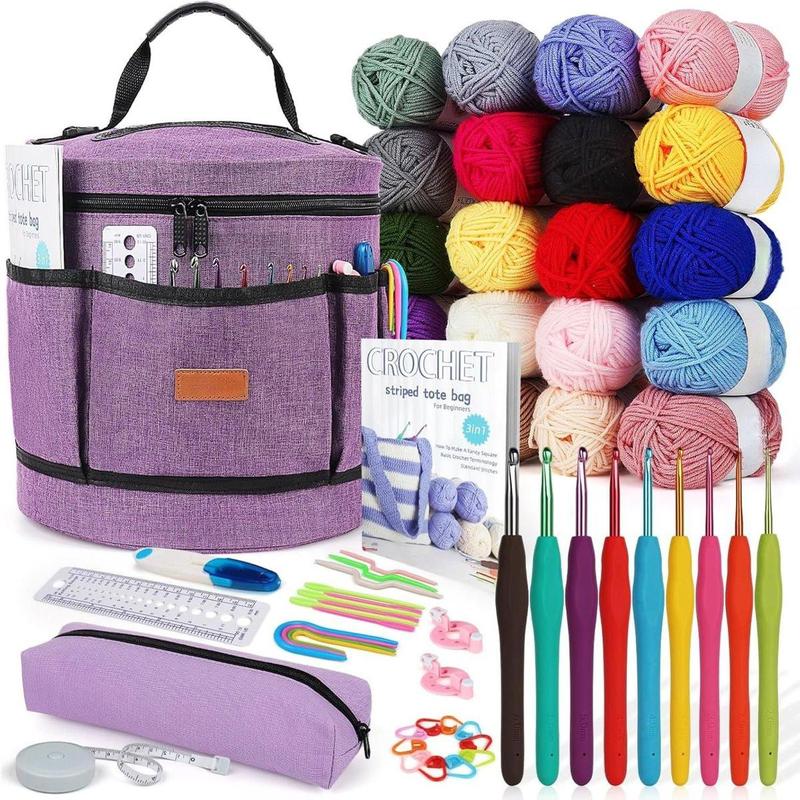 Crochet Kit for Beginners, Beginner Crochet Kit for Adults  Crochet Kits Includes Crochet Hooks Knitting Bag Crochet Yarn for Crocheting Instruction Knitting Kit Crochet Supplies Gift