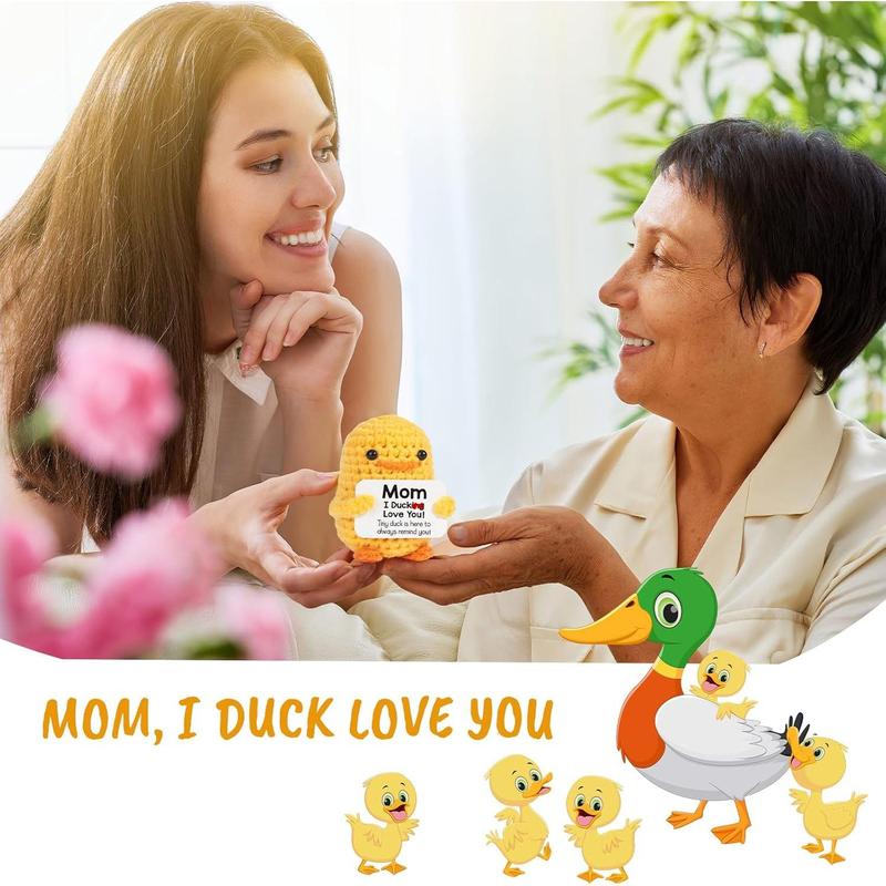 Funny Birthday Gifts for Mom – Handmade Emotional Crochet Positive Support Duck for Mom Mothers Day Christmas White Elephant Gift from Daughter Son, I Duck Love You Mom, Cute Duck Home Decor