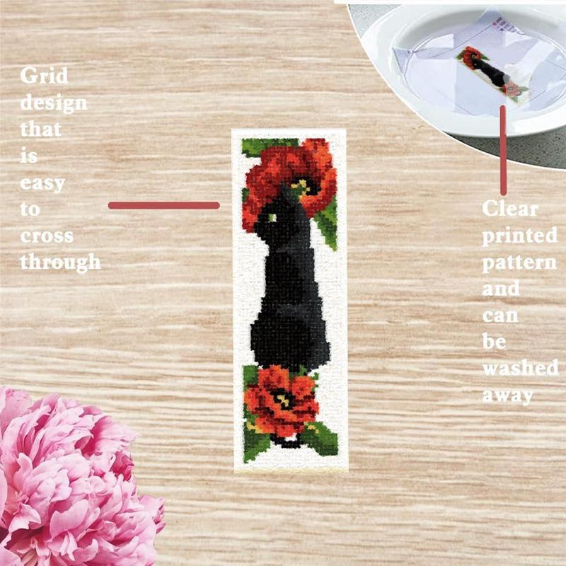 Cat & Flower Pattern DIY Cross Stitch Bookmark Kit, 6 Counts set DIY Cross Stitch Kit with Random Color Embroidery Accessories, DIY Cross Stitch Kit for Beginners & Handmade Lovers