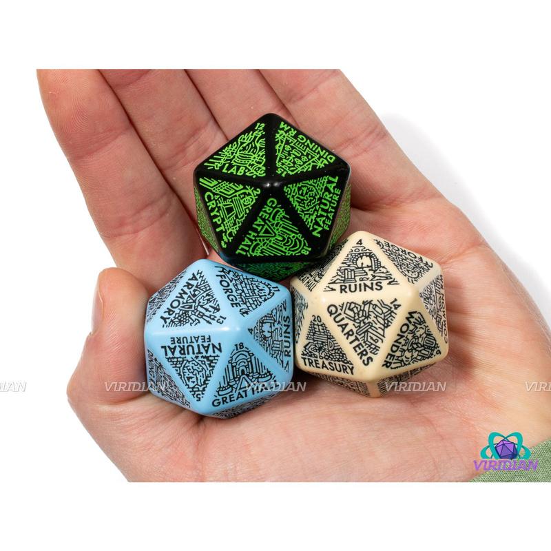 Dungeon: Room Generator Die | Create Room-Types for Castles Hideouts Caves Locations, D&D Random Dice, From Ritual Chambers to Throne Rooms, Improv, 31mm | Acrylic Giant D20 (1)