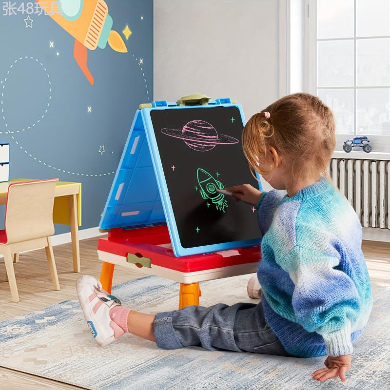 For 3 4 5 6 7 Year Old Boys Girls, Blue Tabletop Easel, AyeKu Easel For Kids -Comes With Chalkboard, Magnetic Whiteboard Letters And More