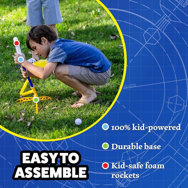 Stomp Rocket Jr Glow Rocket Launcher for Kids - 4 Glow-in-The-Dark Rockets - Outdoor Fun Toy Gift for Boys & Girls - STEM Soft Foam Blaster Set Soars Up to 100 Feet - Ages 3 & Up