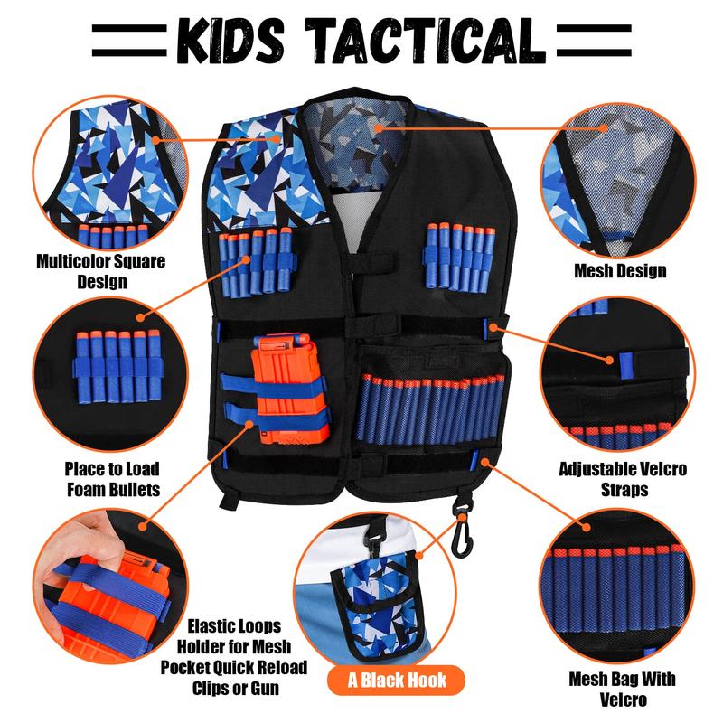 2PACK Kids Tactical Vest Kit for Nerf Guns N-Strike Elite Series for Boys Girls, with 60 Refill Darts, Dart Pouch, Tactical Mask, Reload Clips, Protective Glasses newnerfblasters plasmanerfdart