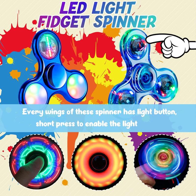 LED Light Up Fidget Spinner, 3 Counts set Colorful Light Up Finger Spinner, Stress Relief Hand Spinner Toy, Party Gift, Holiday Gift