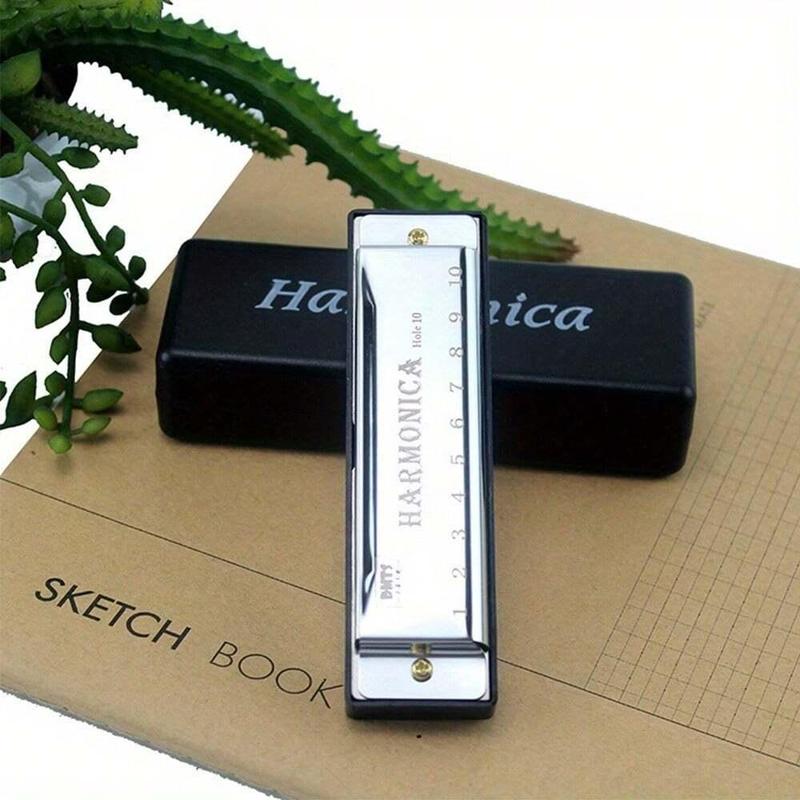 10 Hole Chromatic Harmonica, 1 Count C Key Harmonica with Case, Musical Instrument for Beginner, Gift for Friends, Christmas Gift