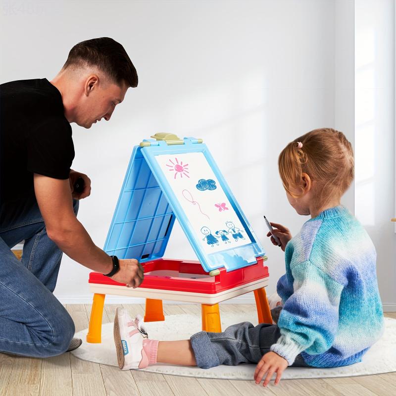 For 3 4 5 6 7 Year Old Boys Girls, Blue Tabletop Easel, AyeKu Easel For Kids -Comes With Chalkboard, Magnetic Whiteboard Letters And More