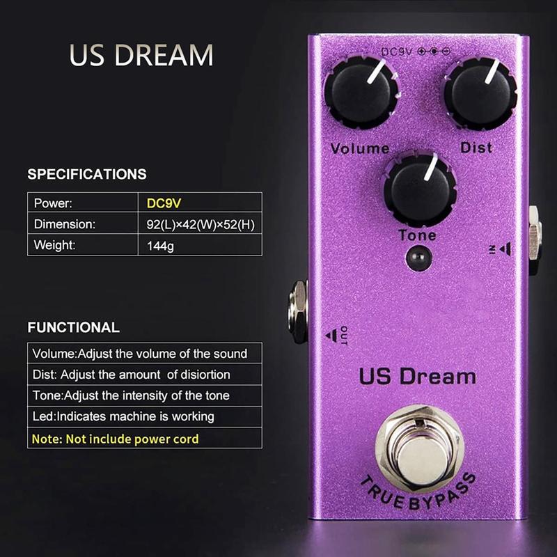 Electric Guitar Effects Pedal, 1 Set Mini Reverb Pedal & USB Cable, DC 9V True Bypass Analog Chorus Vintage Phase US Dream Ultimate Drive Tremolo Guitar Effects Pedal, Great Musical Accessories for Music Lover