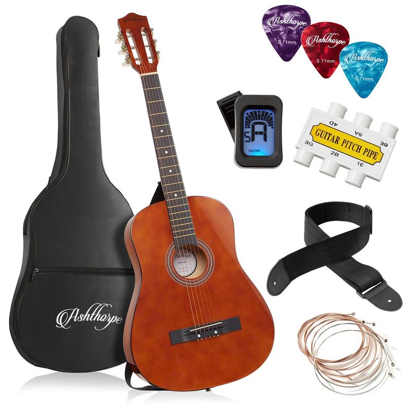 38-Inch Beginner Acoustic Guitar Starter Package, Brown, Bue, Black - YOUTH MUSIC