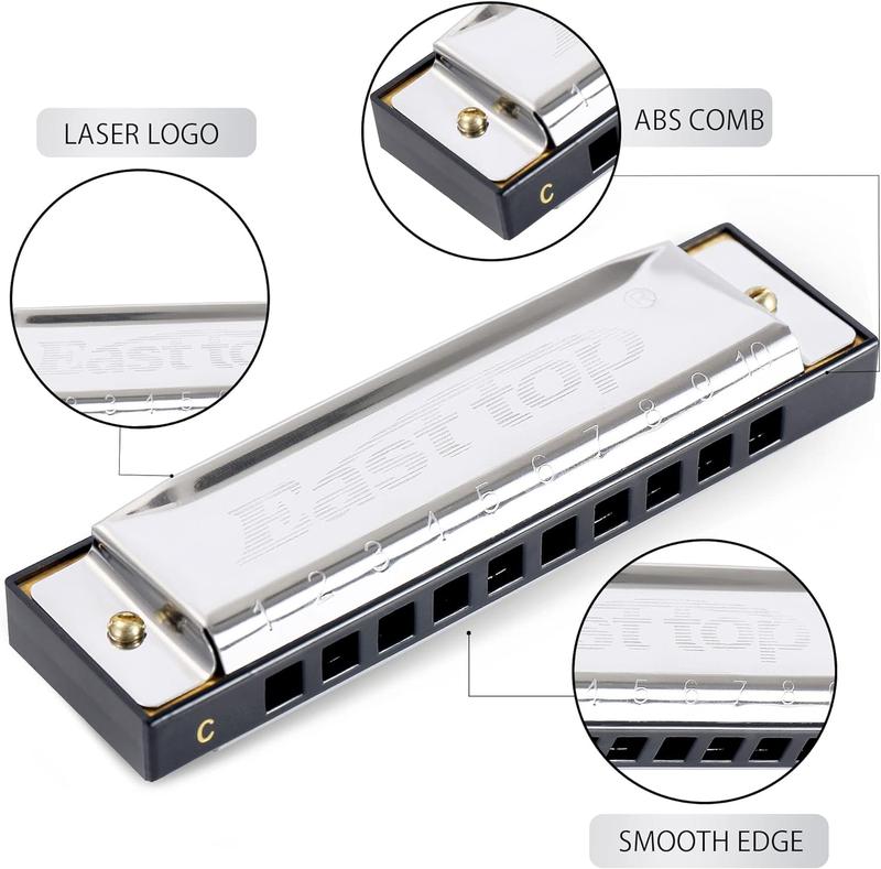 East top Harmonica, C Key Blues Harmonica for Beginners and Adults, 10 Holes Mouth Organ Blues Harp Diatonic Harmonica For Kids and Students as Gift