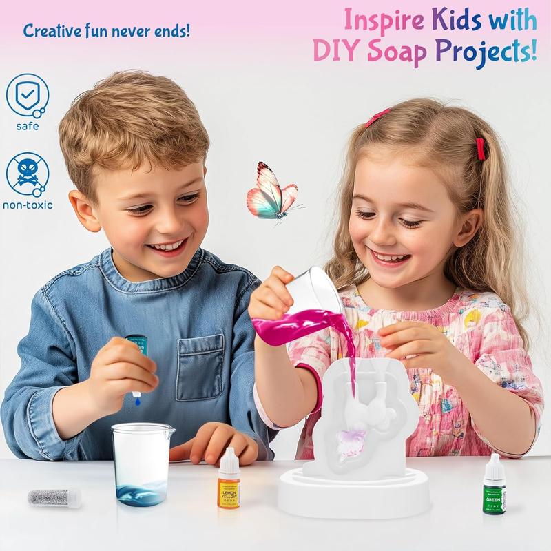 Unicorn Soap Making Kit Arts and Crafts for Kids Ages 6+ - Fun Christmas Easter Birthday Gifts for 6 7 8 9 10 11 12 Year Old Girl with 20 Soap Bases, 5 Molds, 6 Colors - Girl Unicorn Toys Science Kits