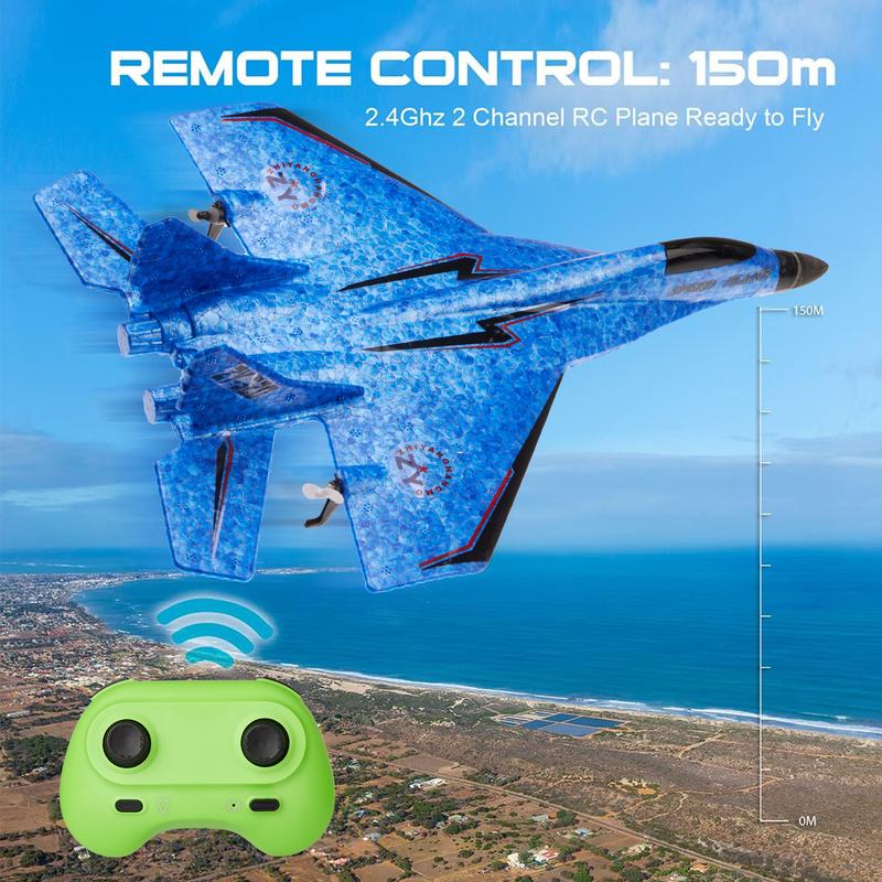 RC Airplane Toys, 2.4Ghz Remote Control Airplane Toy with Colorful LED Lights, Foam Gliders Ready to Fly Toy for Kids Adult Beginner, Blue rc car