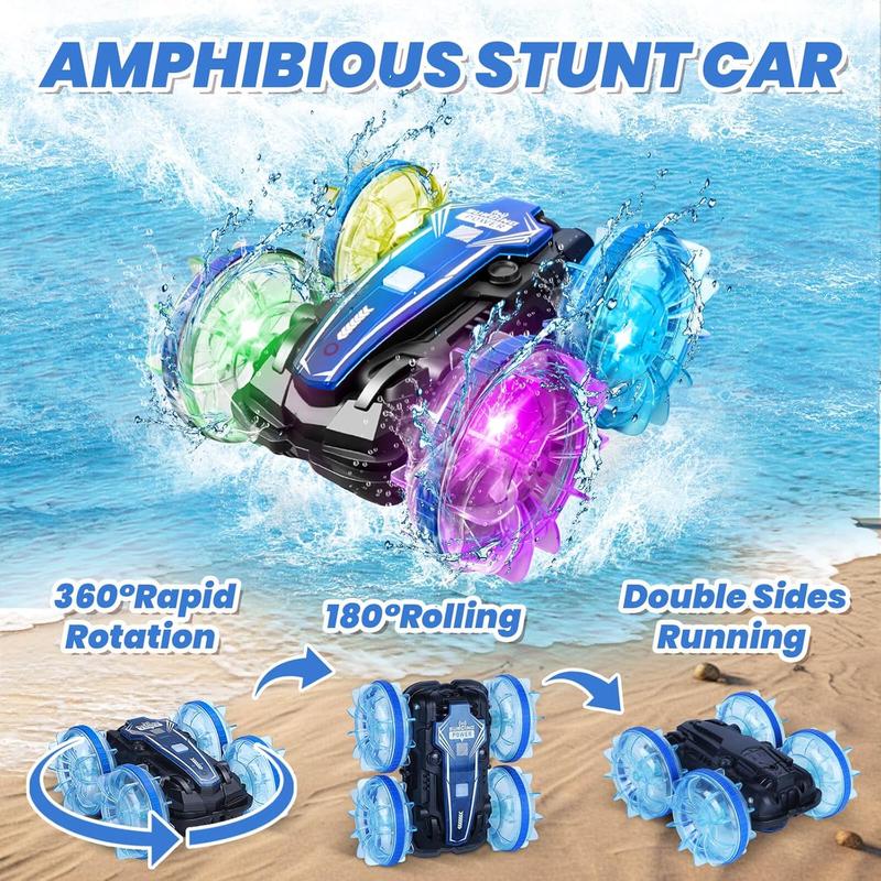 Remote Control Car Boat Amphibious RC Car with Waterproof Gesture Control 2.4Ghz All Terrain RC Boat 360 Rotation Stunt Car Beach Pool Toys for Kids Ages 8-12 Toys for 6 7 9 Year Old Boys