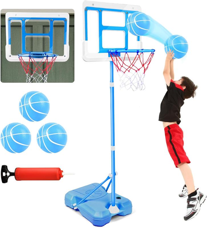 Kids Toy Gift for 3 4 5 6 7 8 Years Old, Kids Basketball Hoop Adjustable Height 3.5FT-6.2FT, Mini Basketball Hoop for Boys Girls, Basketball Goal Toys Outdoor Indoor Game Gifts(Blue)