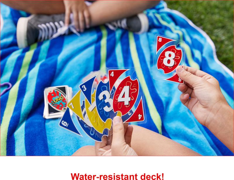 Mattel Games ​UNO Splash Card Game for Outdoor Camping, Travel and Family Night With Water-Resistent Plastic Cards