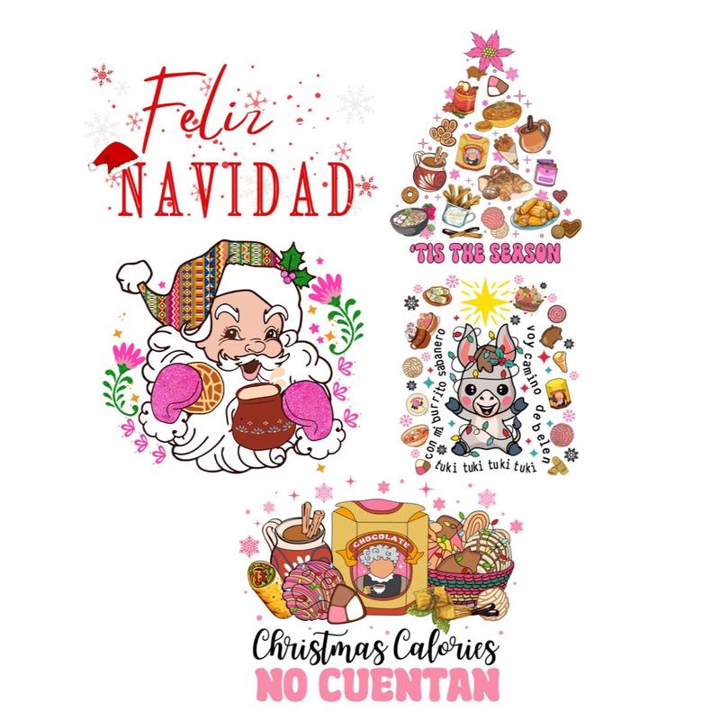 Pan Dulce Christmas Holiday Prints DTF Gangsheet with 9 Images for Heat Press onto T-Shirts or Fabric of Your Choice