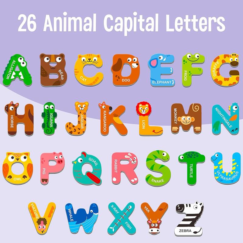 Large Size Magnetic Letters, Cute Animal Alphabet ABC Magnets for Fridge Colorful Uppercase Animals Toys Set Spelling Learning Games for,