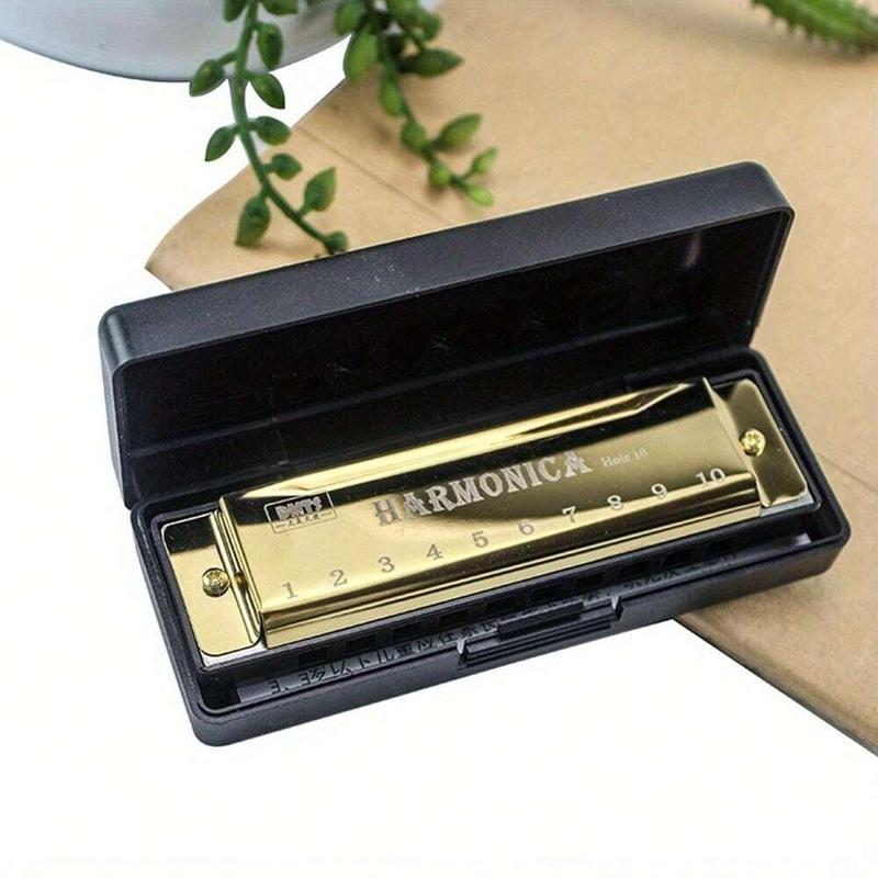 10 Hole Chromatic Harmonica, 1 Count C Key Harmonica with Case, Musical Instrument for Beginner, Gift for Friends, Christmas Gift