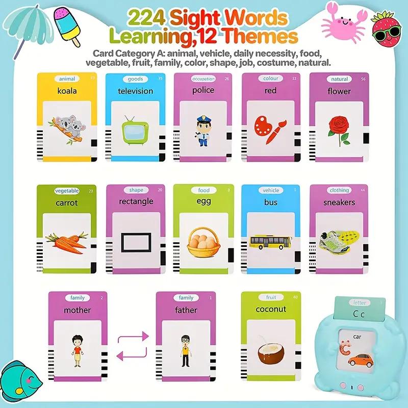 Aiqriwv Talking Flash Cards, Speaking Card Early Education Learning Toy, Children's Education Toy, Language Learning Speaking Toy, Language Therapy Toy, Children's Boy And Girl Christmas Birthday Word Reader Gift