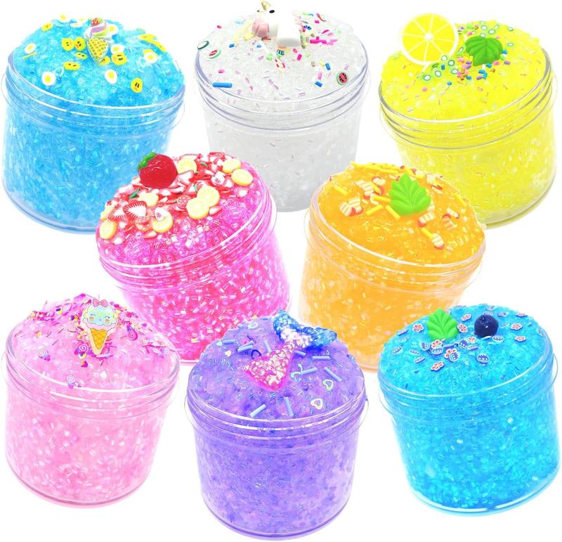 8Pack Glimmer Slime Crunchy Slime Kit with Shiny Glitter Slime, Non-Sticky Soft Slime, Girls and Boys Party Favors and Birthday Gift