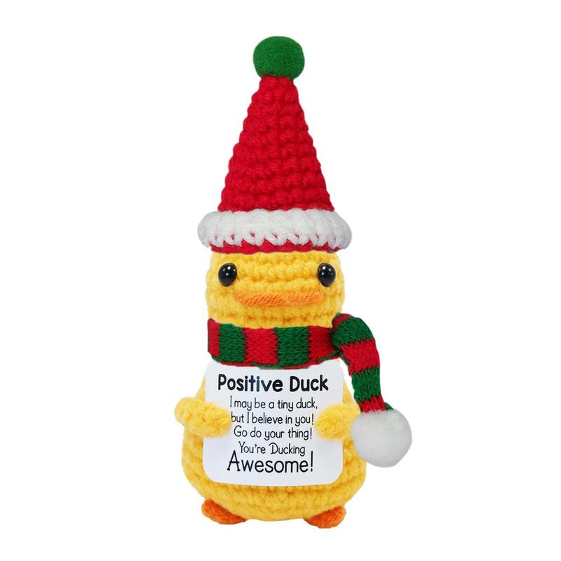 Cute Knitted Duck with Positive Card, Handmade Emotional Support Crochet Doll for Gift, DIY Knitting Supplies for Home Office Decor, Christmas Stocking Filler