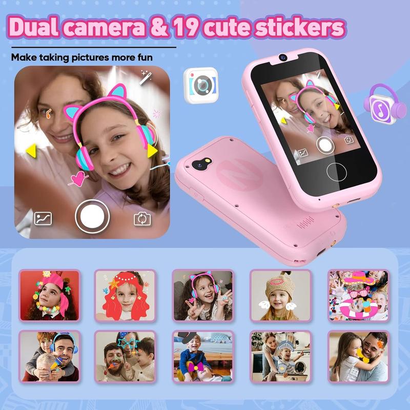 Kids Phone Toddler Toys for Girls Age 3-6,Christmas Birthday Gifts for Girls Age 3-6,Portable Touchscreen Learning Toy for 3 4 5 6 Year Old Girl with Camera SD Card-Pink