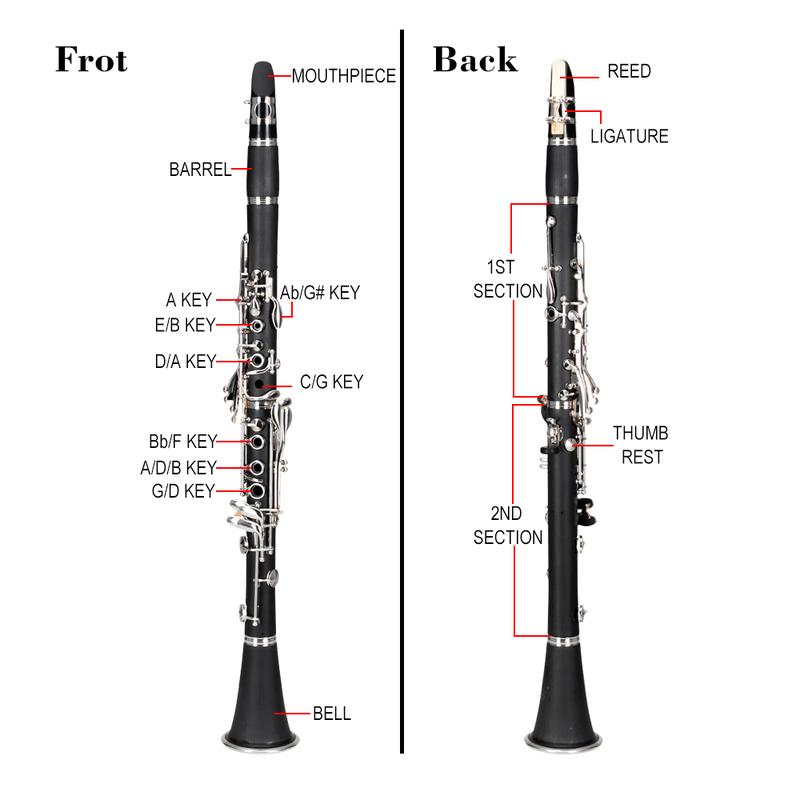 17 Keys Flat B Black Clarinet with Two Mouthpieces Connector for Beginner Student