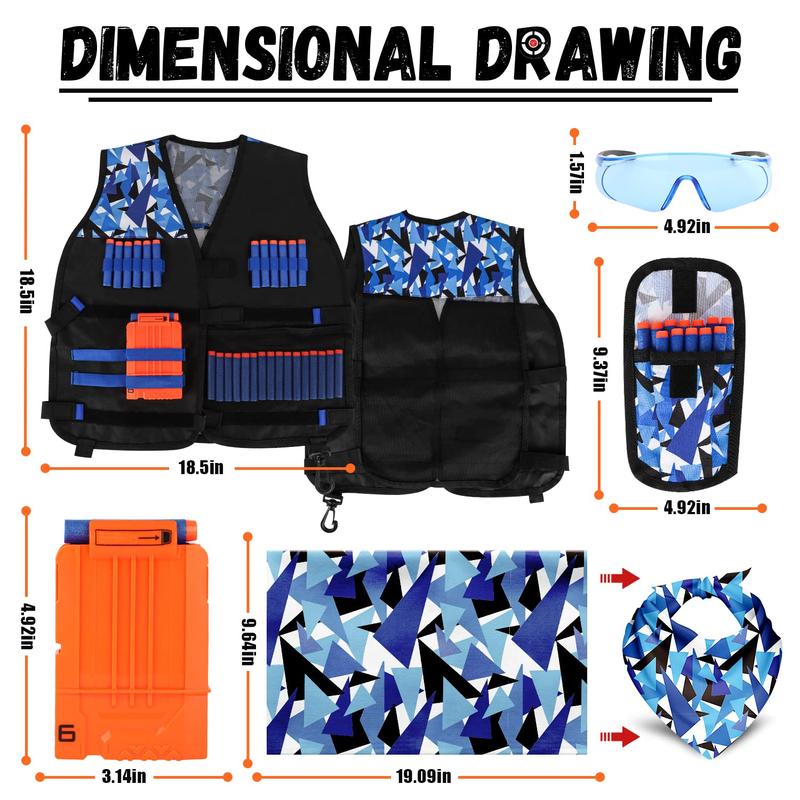 2PACK Kids Tactical Vest Kit for Nerf Guns N-Strike Elite Series for Boys Girls, with 60 Refill Darts, Dart Pouch, Tactical Mask, Reload Clips, Protective Glasses newnerfblasters plasmanerfdart