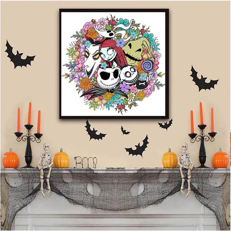 Halloween Diamond Art Painting Kits for Adults, Nightmare Full Drill Diamond Dots Paintings for Beginners, Round 5D Paint with Diamonds Pictures Gem Art Painting Kits DIY Crafts Kits 14x14inch